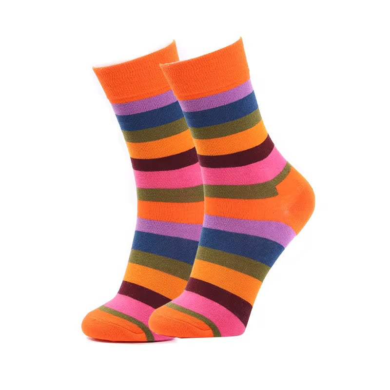 Colorful striped socks on a white background